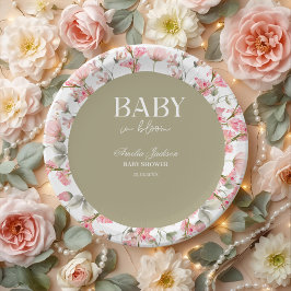 Sage Green Baby Bloom Baby shower Uitnodiging Papieren Bordje