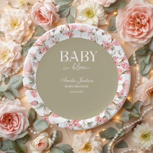 Sage Green Baby Bloom Baby shower Uitnodiging Papieren Bordje