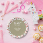 Sage Green Baby Bloom Baby shower Uitnodiging Papieren Bordje (Feest)