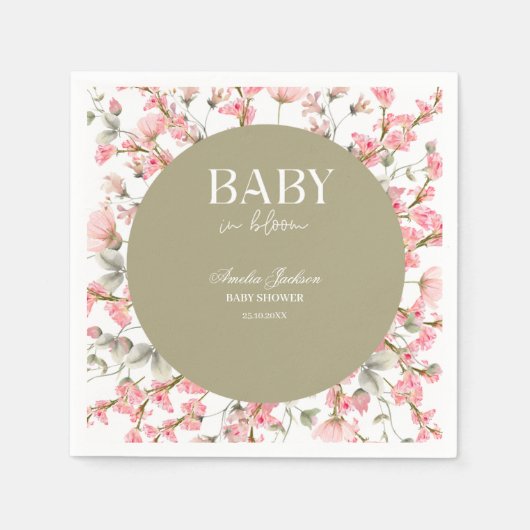 Sage Green Baby Bloom Baby shower Uitnodiging Servet (Voorkant)