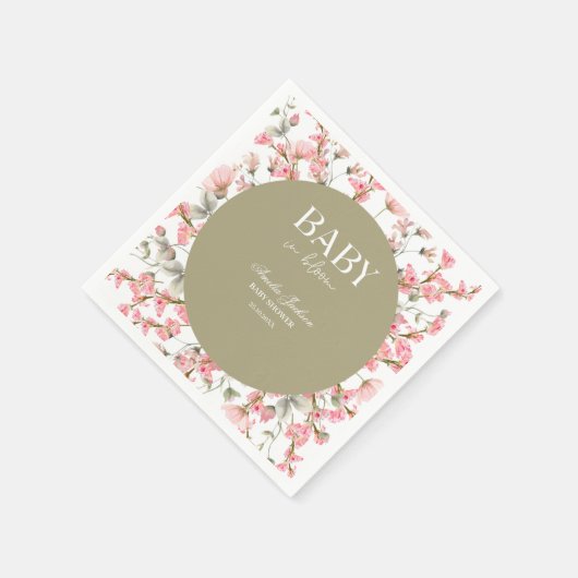 Sage Green Baby Bloom Baby shower Uitnodiging Servet (Hoek)