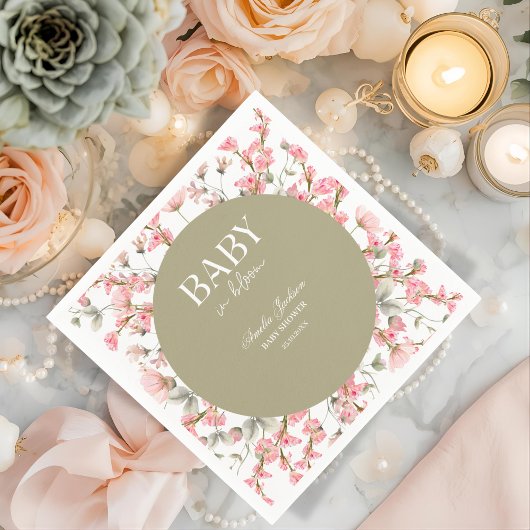 Sage Green Baby Bloom Baby shower Uitnodiging Servet