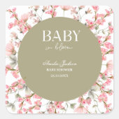 Sage Green Baby Bloom Baby shower Uitnodiging Vierkante Sticker (Voorkant)