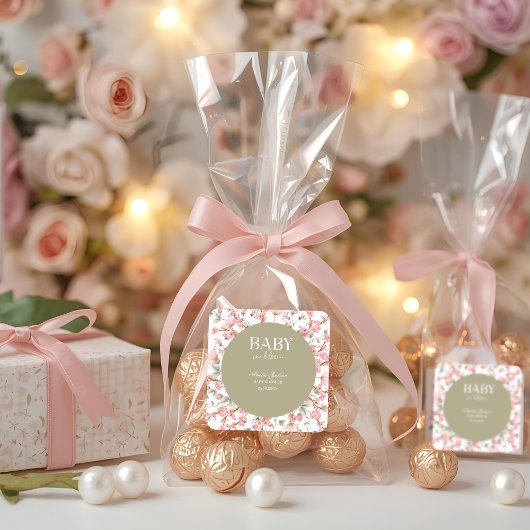 Sage Green Baby Bloom Baby shower Uitnodiging Vierkante Sticker