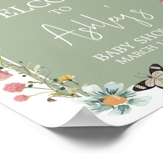 Sage Green Baby Bloom Baby shower Welkom Poster (Hoek)