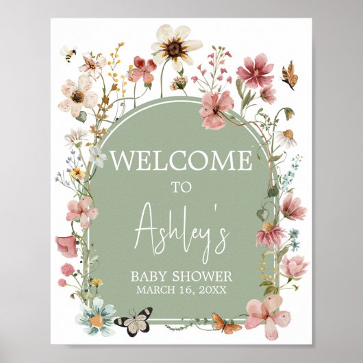 Sage Green Baby Bloom Baby shower Welkom Poster (Voorkant)