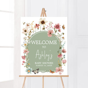 Sage Green Baby Bloom Baby shower Welkom Poster