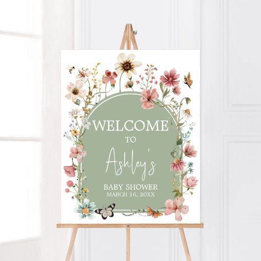 Sage Green Baby Bloom Baby shower Welkom Poster