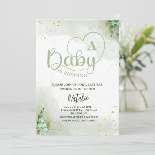 Sage Green baby brouwt groen baby shower Kaart (Staand voorkant)