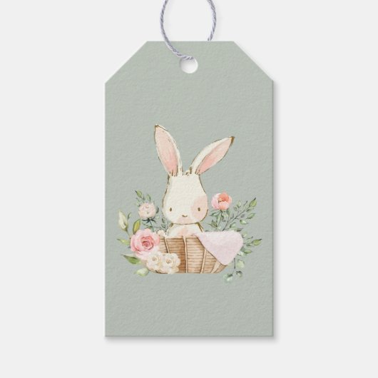 Sage Green Baby Bunny Baby shower Cadeaulabel (Voorkant)