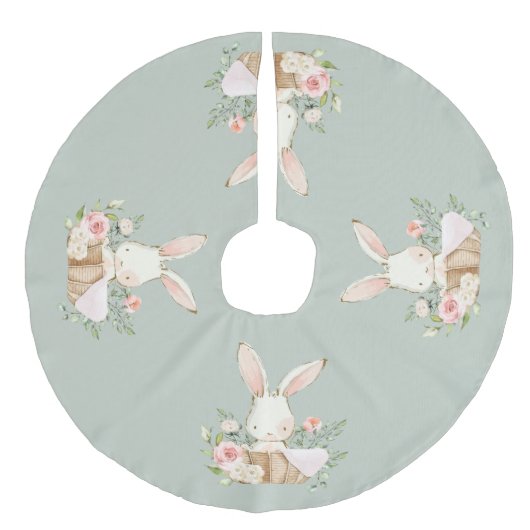 Sage Green Baby Bunny Rabbit Elegant Cute Imitatie Linnen Kerstboom Kleed (Voorkant)