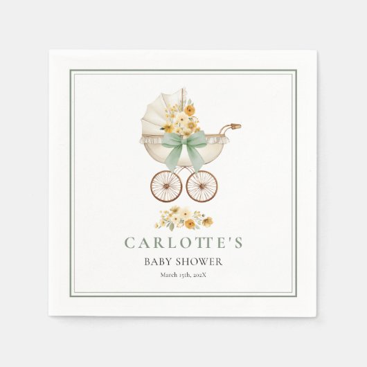 Sage Green Baby Carriage Shower Napkin Servet (Voorkant)