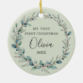 Sage Green Baby First Christmas Photo Keramisch Ornament (Achterkant)