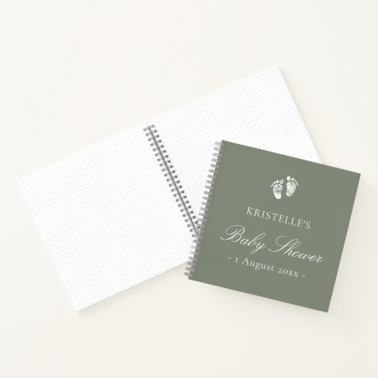 Sage Green Baby Footprint Baby shower Guest Book Notitieboek (Binnen)