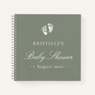 Sage Green Baby Footprint Baby shower Guest Book Notitieboek