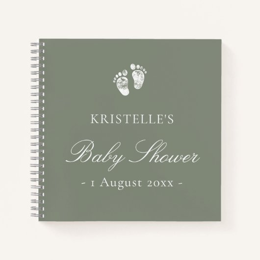 Sage Green Baby Footprint Baby shower Guest Book Notitieboek (Voorkant)