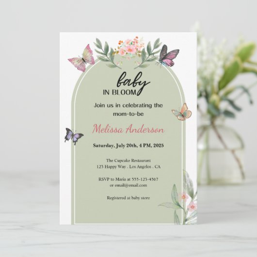 Sage Green Baby in Bloom Butterfly Baby Shower     Kaart (Staand voorkant)