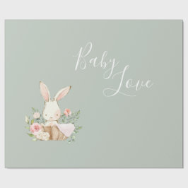 Sage Green Baby Love Script Baby shower Cadeaupapier