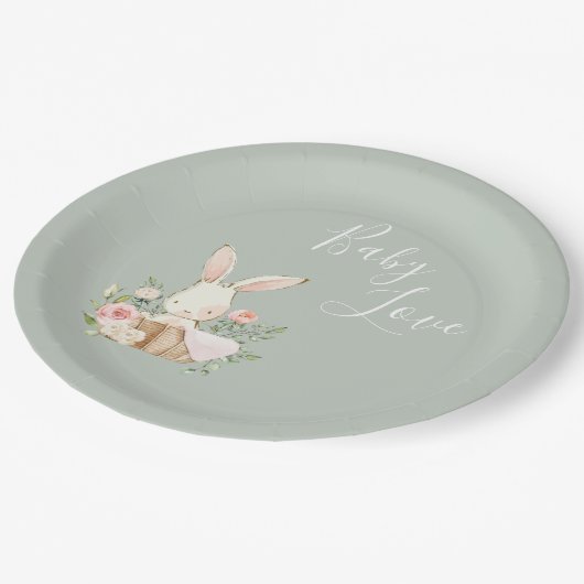 Sage Green Baby Love Script Baby shower Papieren Bordje (Gekanteld)