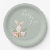 Sage Green Baby Love Script Baby shower Papieren Bordje (Voorkant)