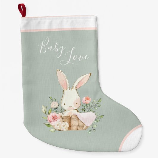 Sage Green Baby Love Script Elegant Baby Grote Kerstsok (Voorkant)