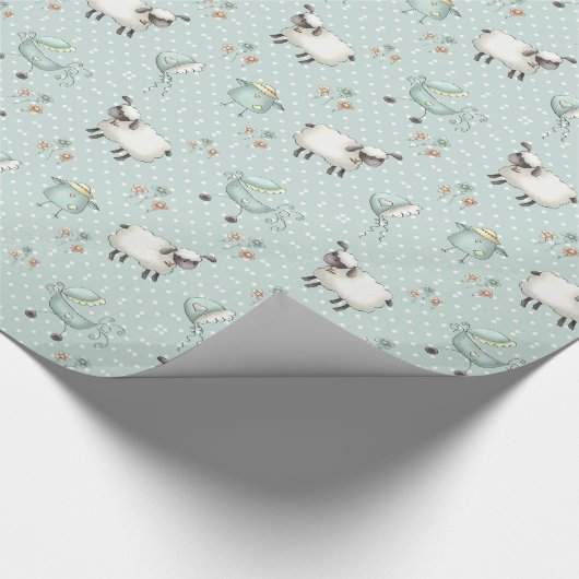 Sage Green Baby Pattern Cadeaupapier (Hoek)