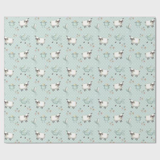 Sage Green Baby Pattern Cadeaupapier (Vlak)