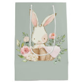 Sage Green Baby Rabbit Elegant Baby shower Medium Cadeauzakje (Achterkant)