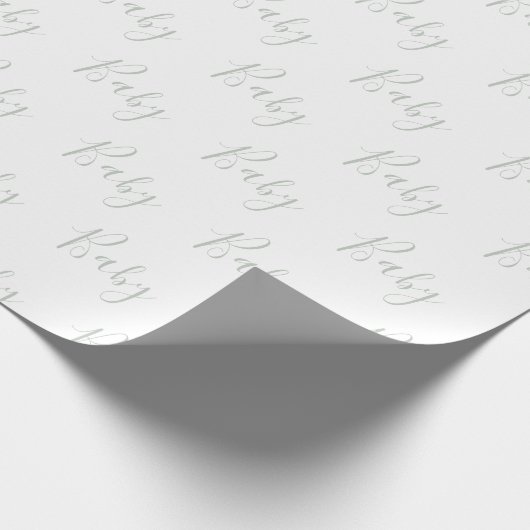 Sage Green Baby Script Elegant Baby Wrapping Paper Cadeaupapier (Hoek)