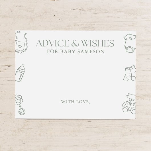Sage Green Baby Shower Advice and Wishes Informatiekaartje