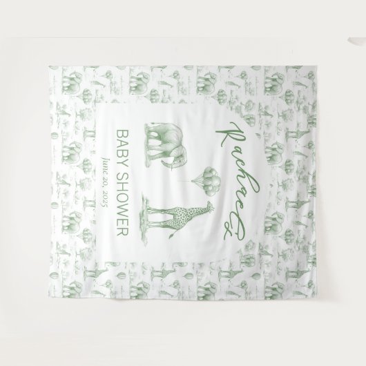Sage Green Baby shower Banner Safari Toile Wandkleed (Voorkant (horizontaal))
