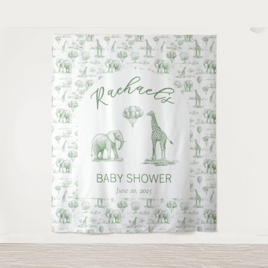 Sage Green Baby shower Banner Safari Toile Wandkleed (Voorkant)