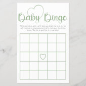 Sage Green Baby Shower Bingo Game Card Flyer (Voorkant)