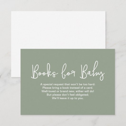 Sage Green Baby shower Book Request Digital print Kaart (Voorkant / Achterkant)
