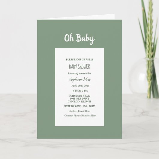 Sage Green Baby shower Elegant Simple Boy Girl (Voorkant)
