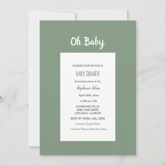 Sage Green Baby shower Elegant Simple Boy Girl Kaart (Voorkant)
