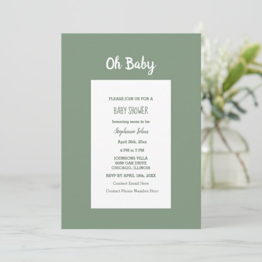 Sage Green Baby shower Elegant Simple Boy Girl Kaart (Staand voorkant)