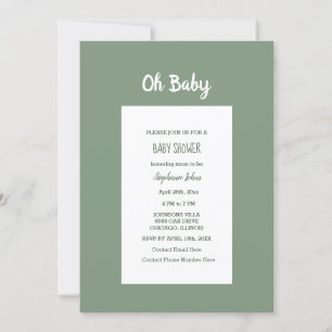 Sage Green Baby shower Elegant Simple Boy Girl Kaart