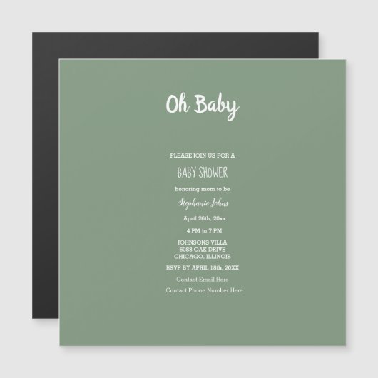 Sage Green Baby shower Elegant Simple Boy Girl Magnetische Uitnodiging (Voorkant / Achterkant)