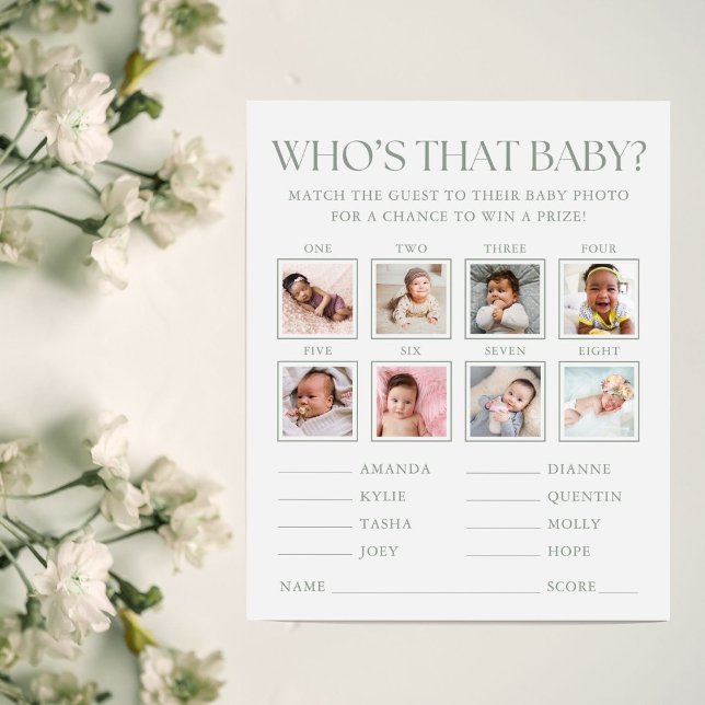 Sage Green Baby Shower Guess the Baby Photo Game (Creator heeft geüpload)