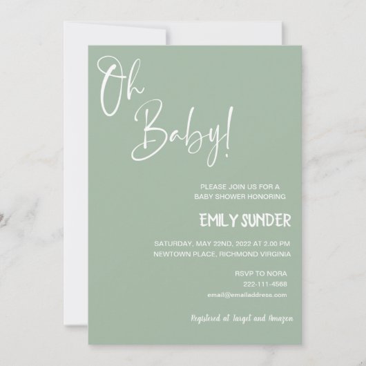 Sage Green Baby shower Invitation Kaart (Voorkant)