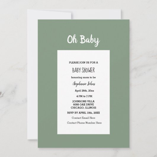 Sage Green Baby shower QR Code Eenvoudig Minimaal Kaart (Voorkant)