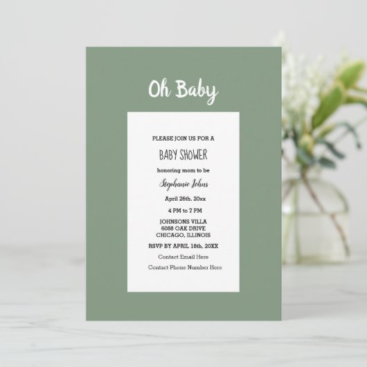 Sage Green Baby shower QR Code Eenvoudig Minimaal Kaart (Staand voorkant)
