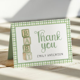 Sage Green Baby Shower Thank You Card | Blocks Bedankkaart