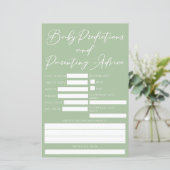 Sage Green Baby shower Voorspellingen Advies Kaart (Staand voorkant)