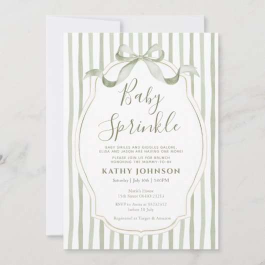  Sage Green Baby Sprinkle Bow Ribbon Kaart (Voorkant)