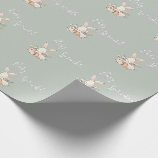 Sage Green Baby Sprinkle Script Baby shower Cadeaupapier (Hoek)