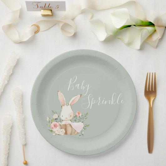 Sage Green Baby Sprinkle Script Baby shower Papieren Bordje (Huwelijk)