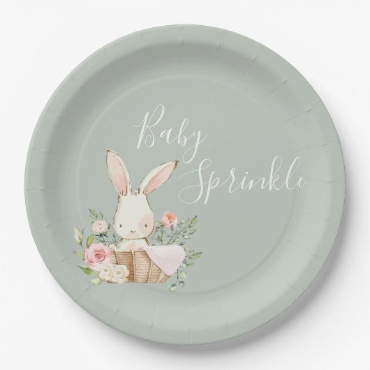 Sage Green Baby Sprinkle Script Baby shower Papieren Bordje (Voorkant)
