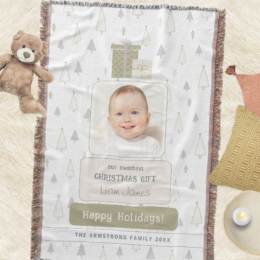 Sage Green Baby's 1st Photo Christmas Deken